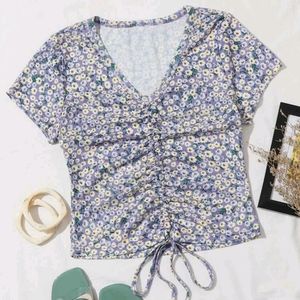 Drawstring daisy floral print tshirt